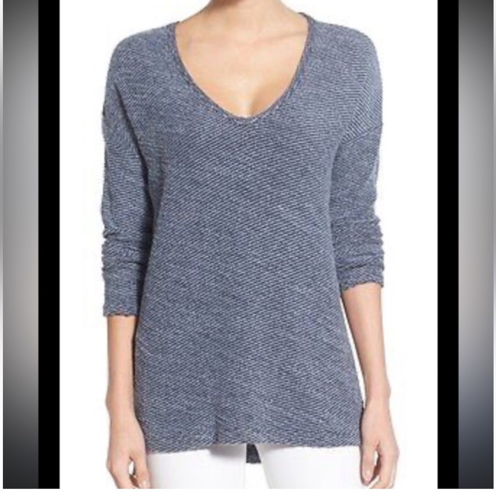 Brochu Walker Sz Md Linen Slate Open Knit Sweater